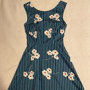 ModCloth Mini Dress: Teal Stripe Floral